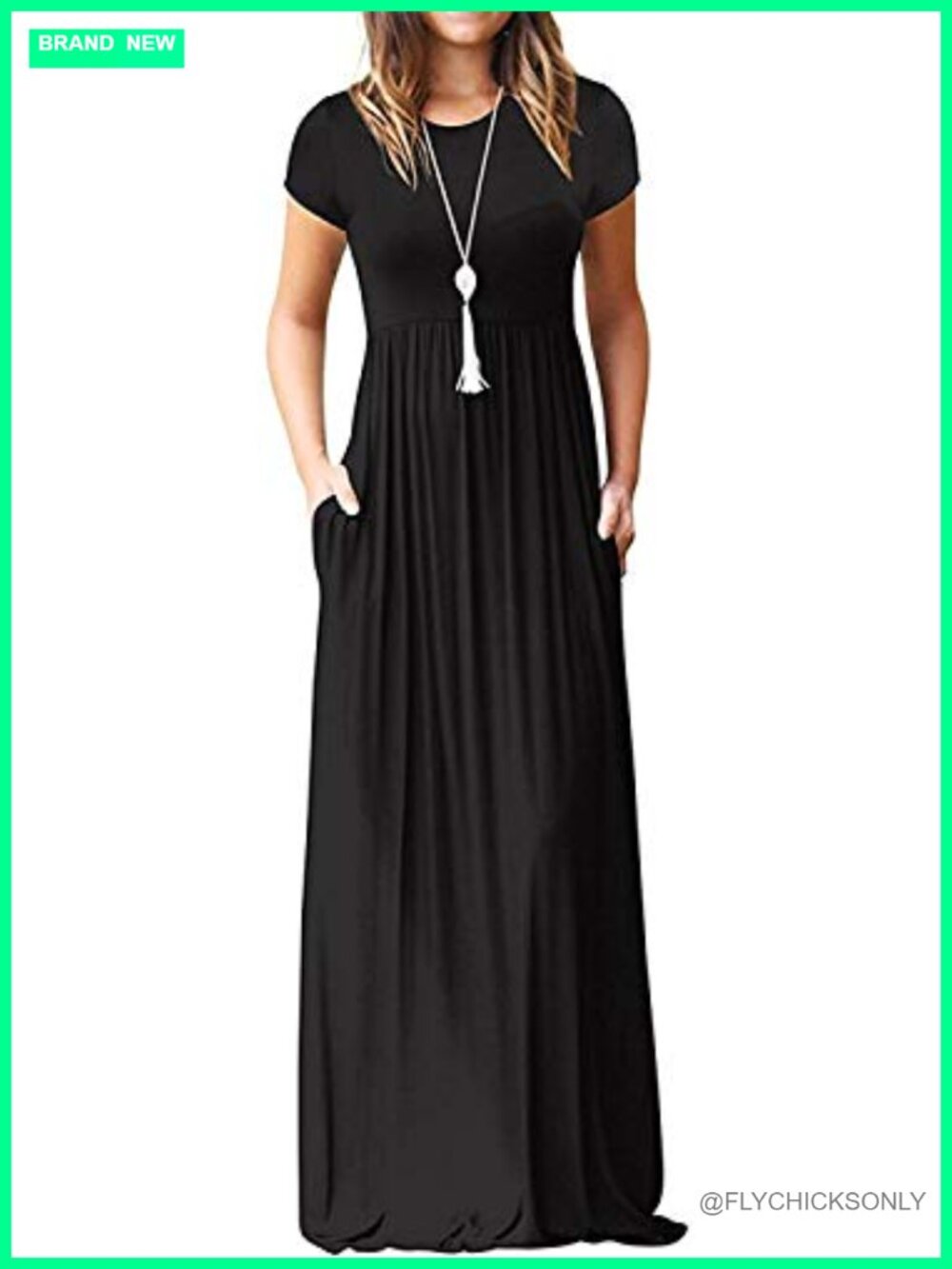 Casual Maxi Dress with Pockets Short Sleeve Floor Length A-Line Summer